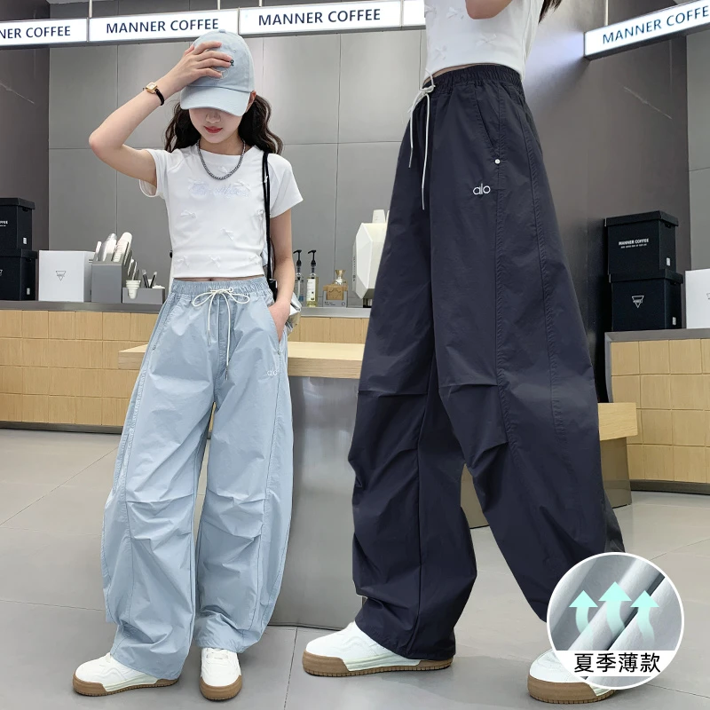 女童速干休闲裤夏季女孩宽松运动工装裤夏装中大童夏天弯刀阔腿裤