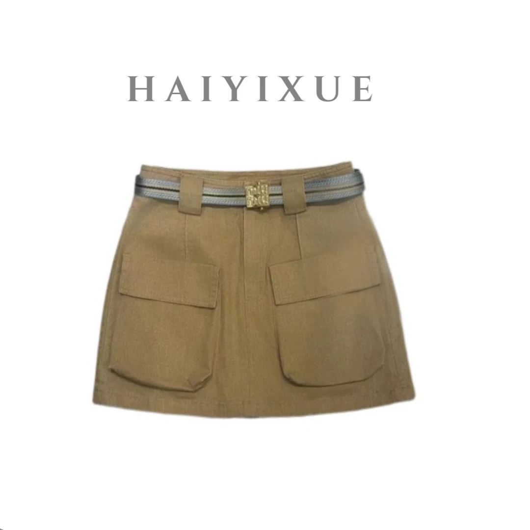 【海哥】时髦辣妹百搭透气带防走光A字工装半裙