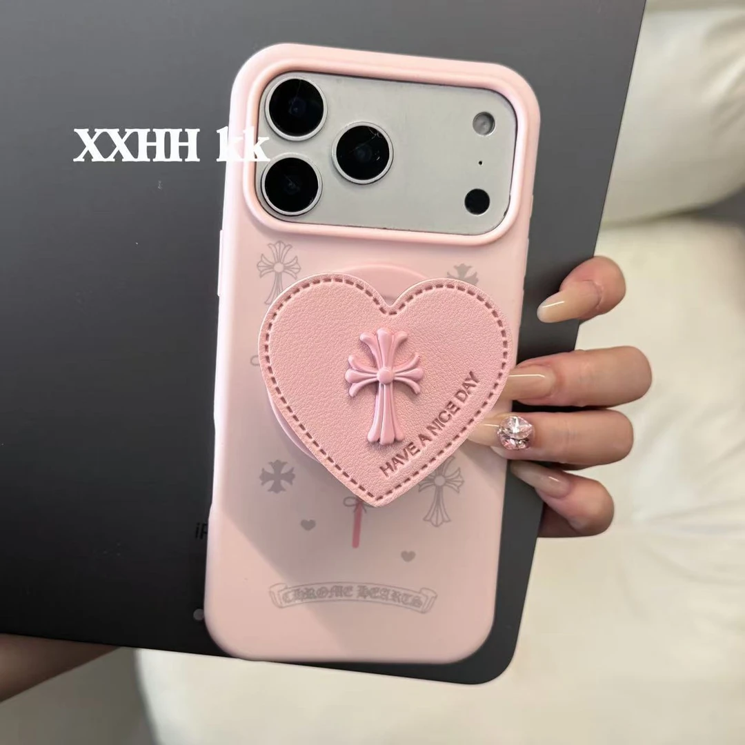甜系少女风粉色蝴蝶结十字架磁吸适用苹果多款型号手机壳