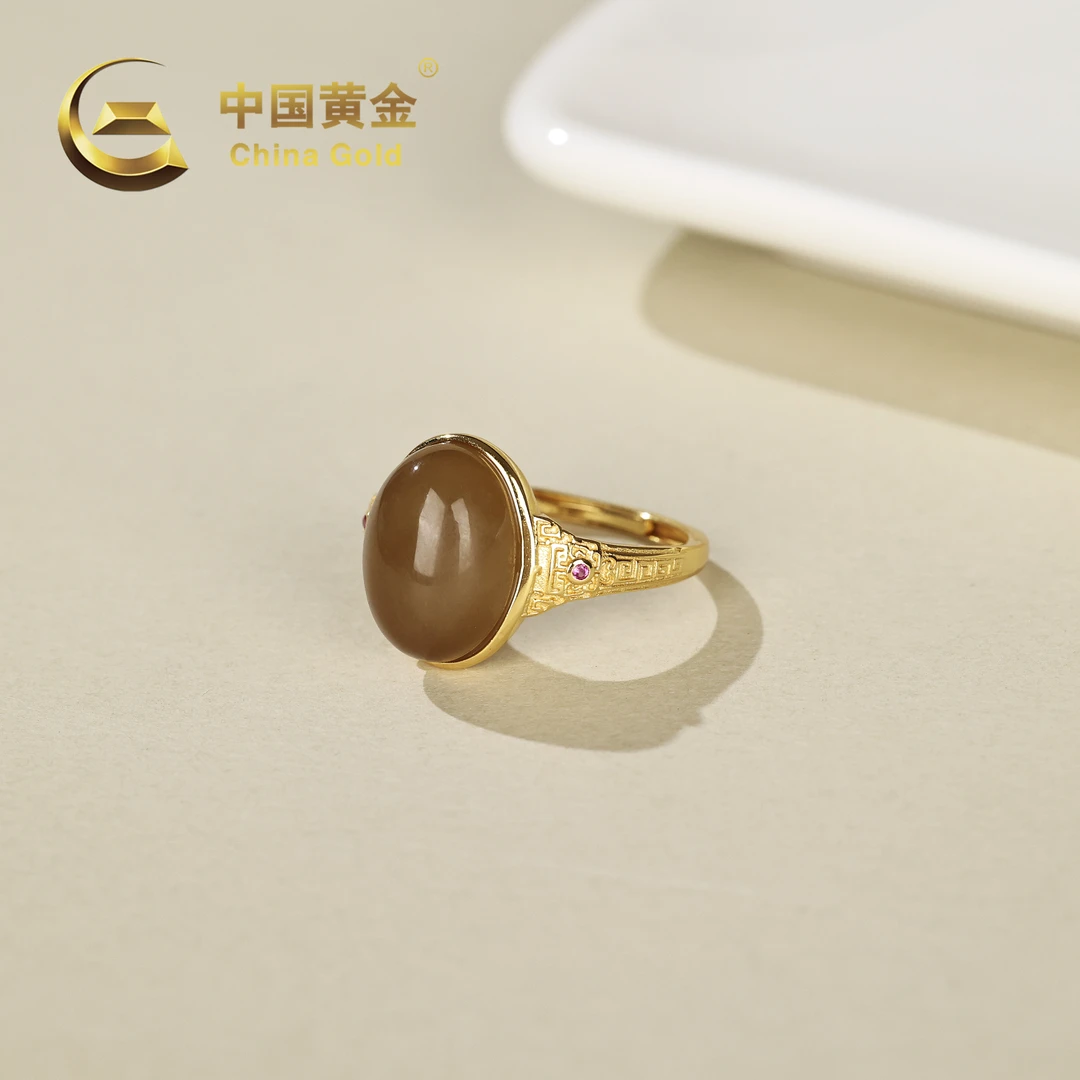 【中国黄金】S925银和田玉糖料蛋面戒指-J719-【北】