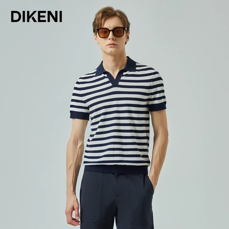迪柯尼海军条纹针织T恤春季男士时尚短袖针织领polo衫14324H251