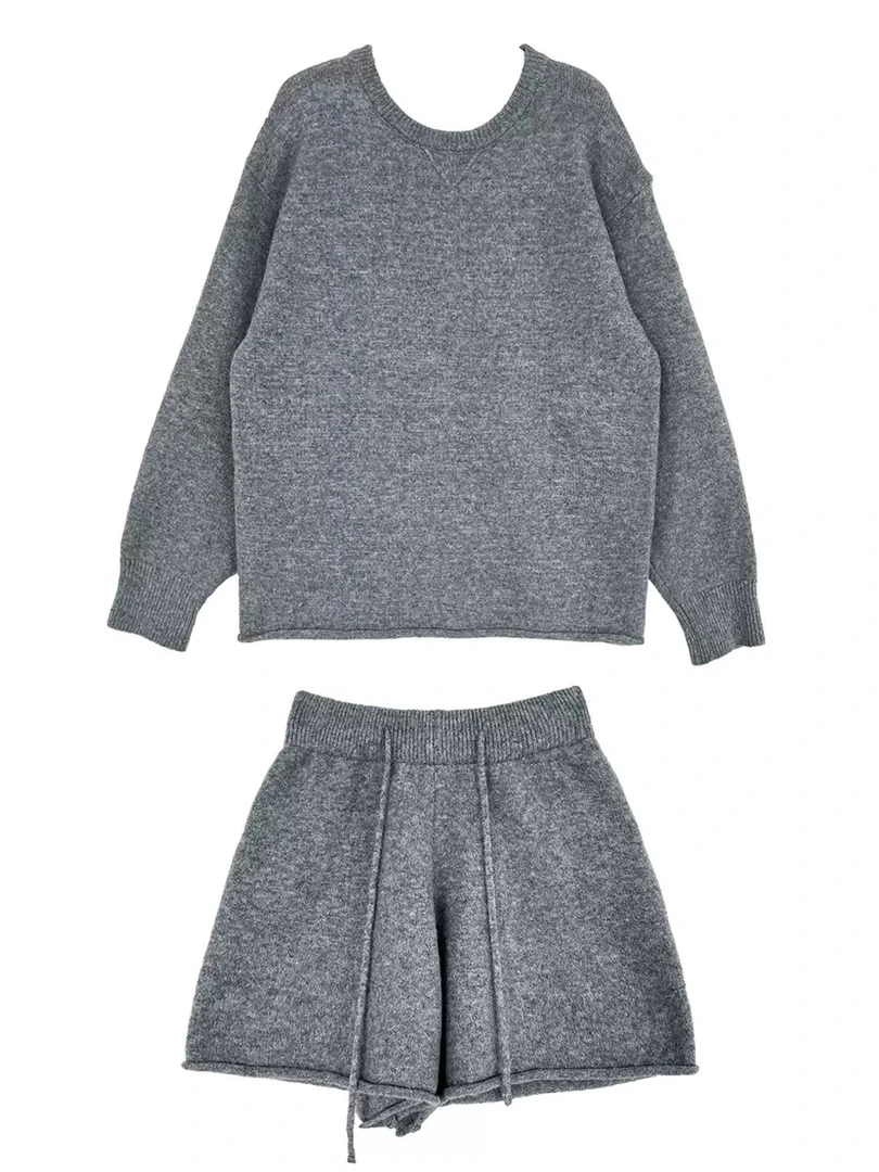 【北觅】羊毛针织套装长袖休闲百搭保暖圆领秋冬套头宽松纯色时尚