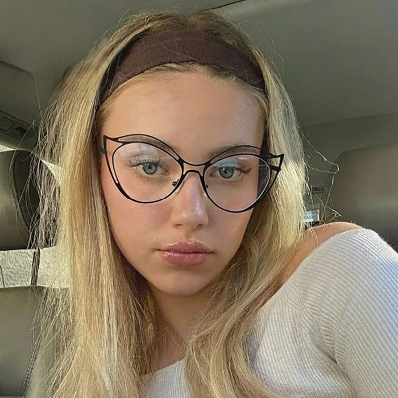 欧美三角猫眼金属镂空眼镜框新款防蓝光平光镜可配近视镜架显脸小