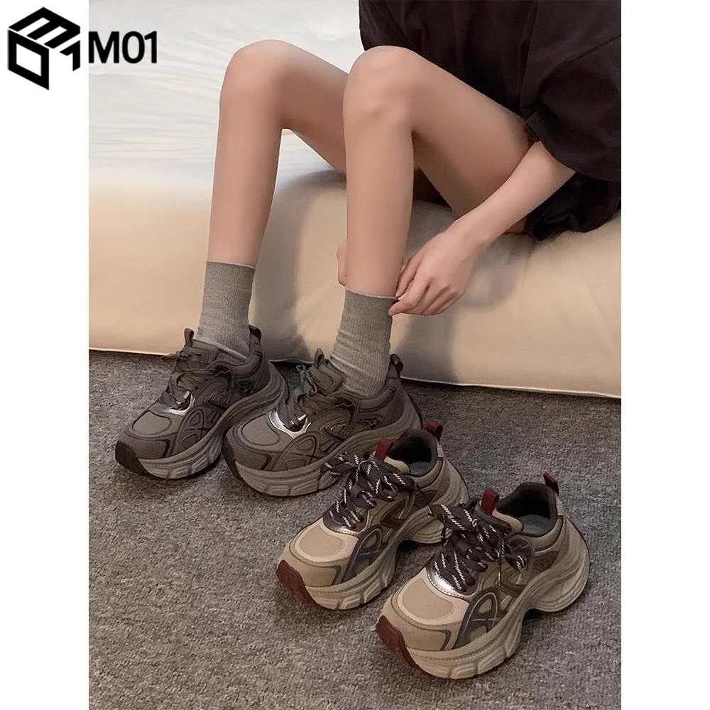M01加绒厚底增高老爹鞋女款2025新款春秋休闲运动女百搭鞋子棉鞋