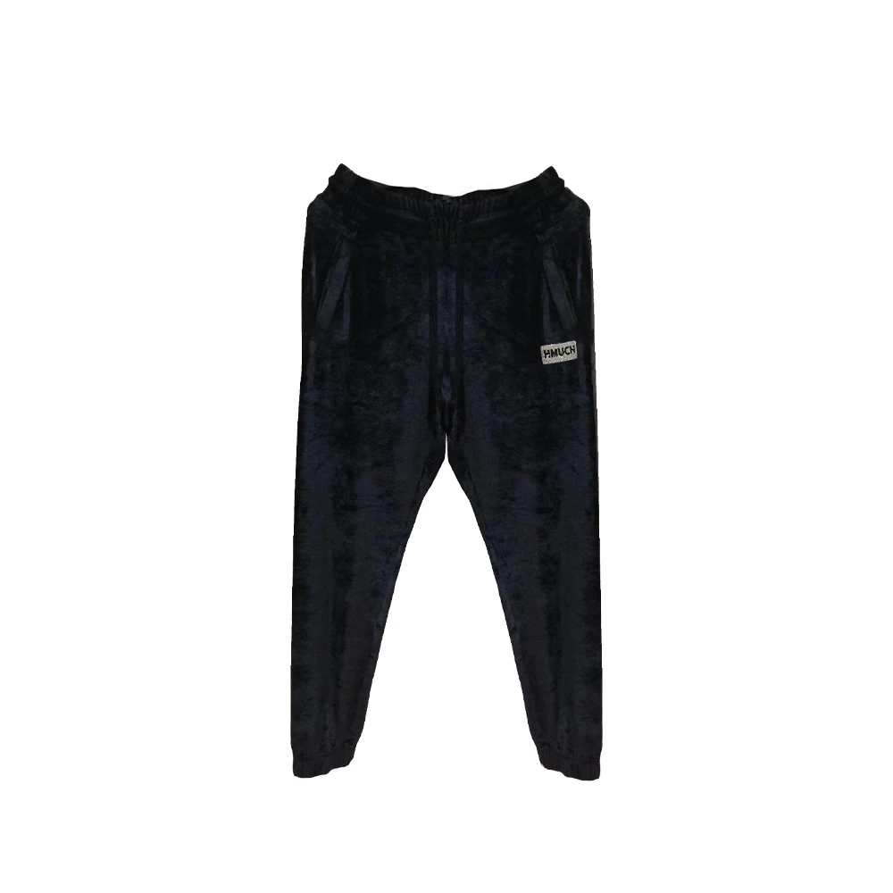 T.C.H24新款时髦百搭烫钻宽松字母丝绒黑色长裤T72A20E6020