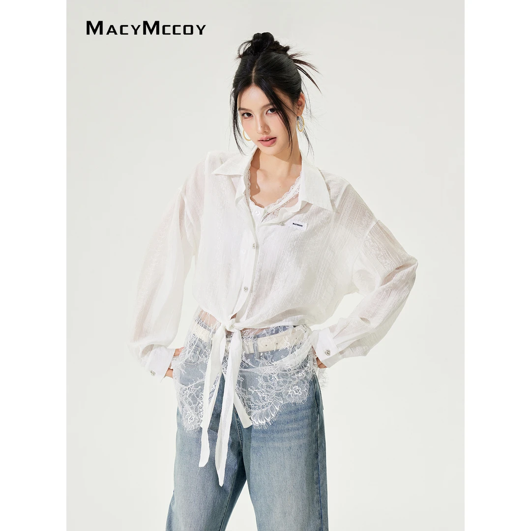 【毛毛专属】MacyMccoy蕾丝防晒衬衫两件套轻薄背心裙衬衣叠穿套装