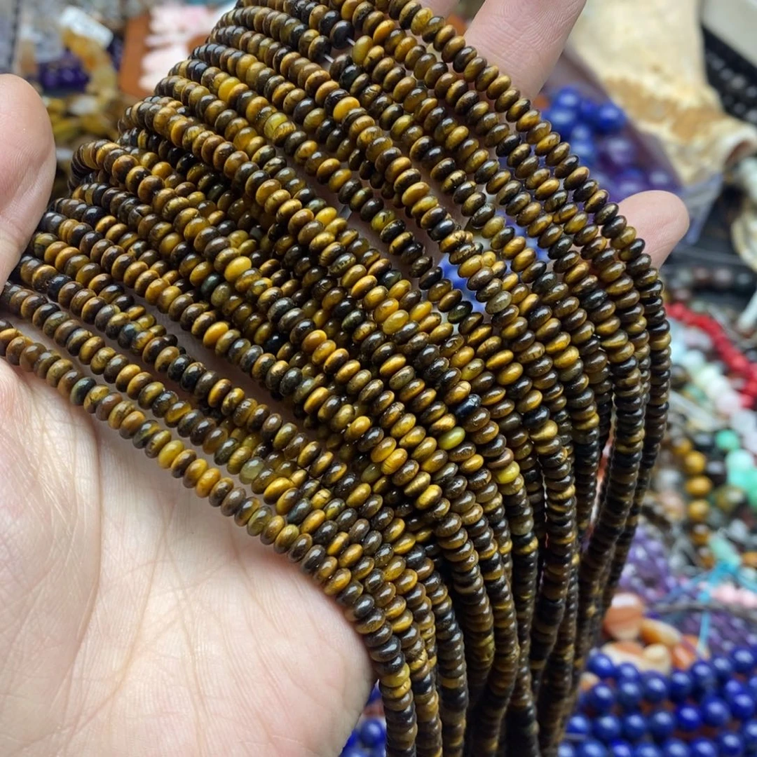 玛瑙/玉髓未镶嵌珠宝半成品一条纯天然4mm黄虎石算盘珠