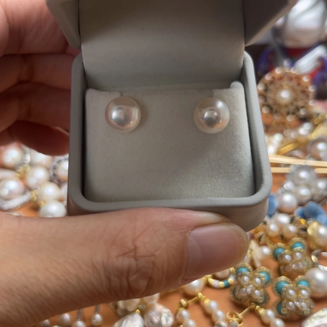 淡水珍珠银S925镶嵌颈饰耳钉