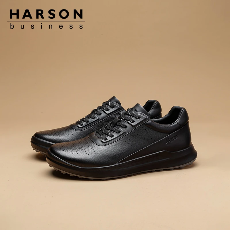 哈森男鞋春秋款全牛皮跑步鞋厚底增高上班皮鞋男士运动休闲鞋