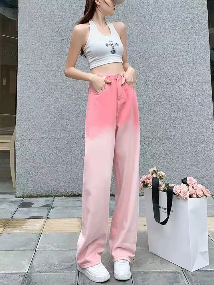 瑕疵品将渐变色直筒牛仔裤（裤长102）