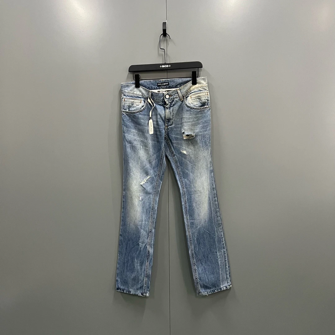 95新 maje c616 DG 蓝色水洗破坏牛仔裤 46码 000266