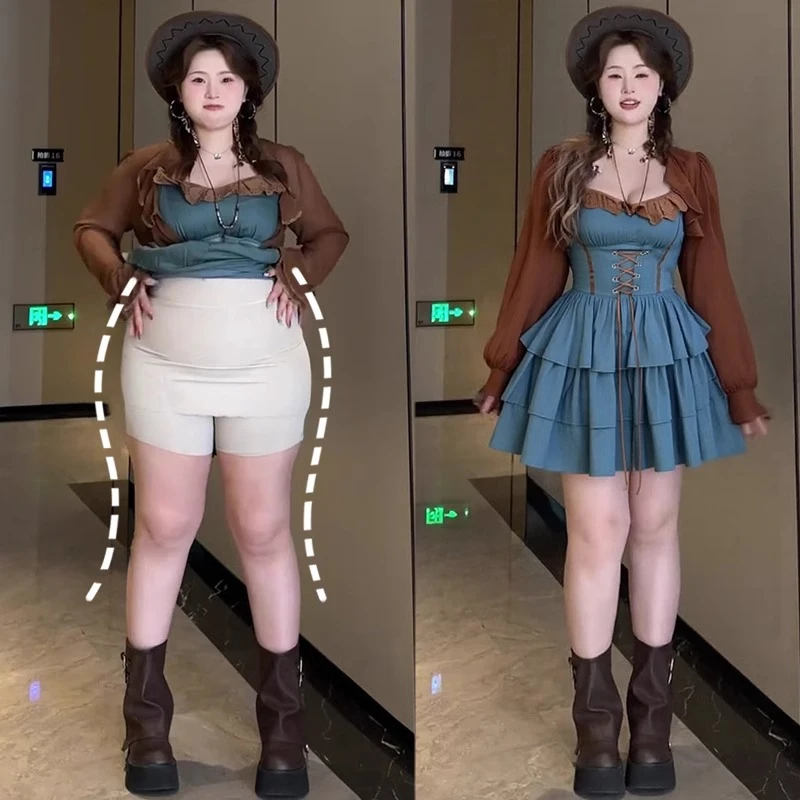 胖mm大码甜辣吊带连衣裙女套装夏季梨型身材巨显瘦遮肉开衫两件套