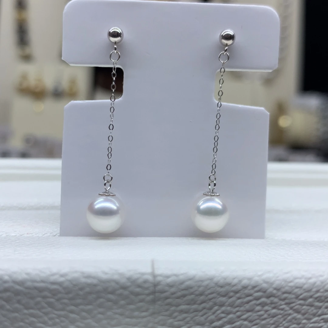 耳饰海水珍珠18K金镶嵌7-7.5mm海水珍珠耳线