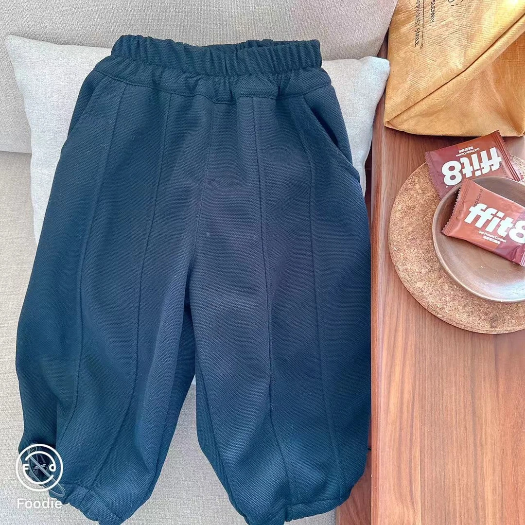 【JMJQ 201103】深秋冬季中小童百搭加厚一体绒珠地梭织保暖长裤