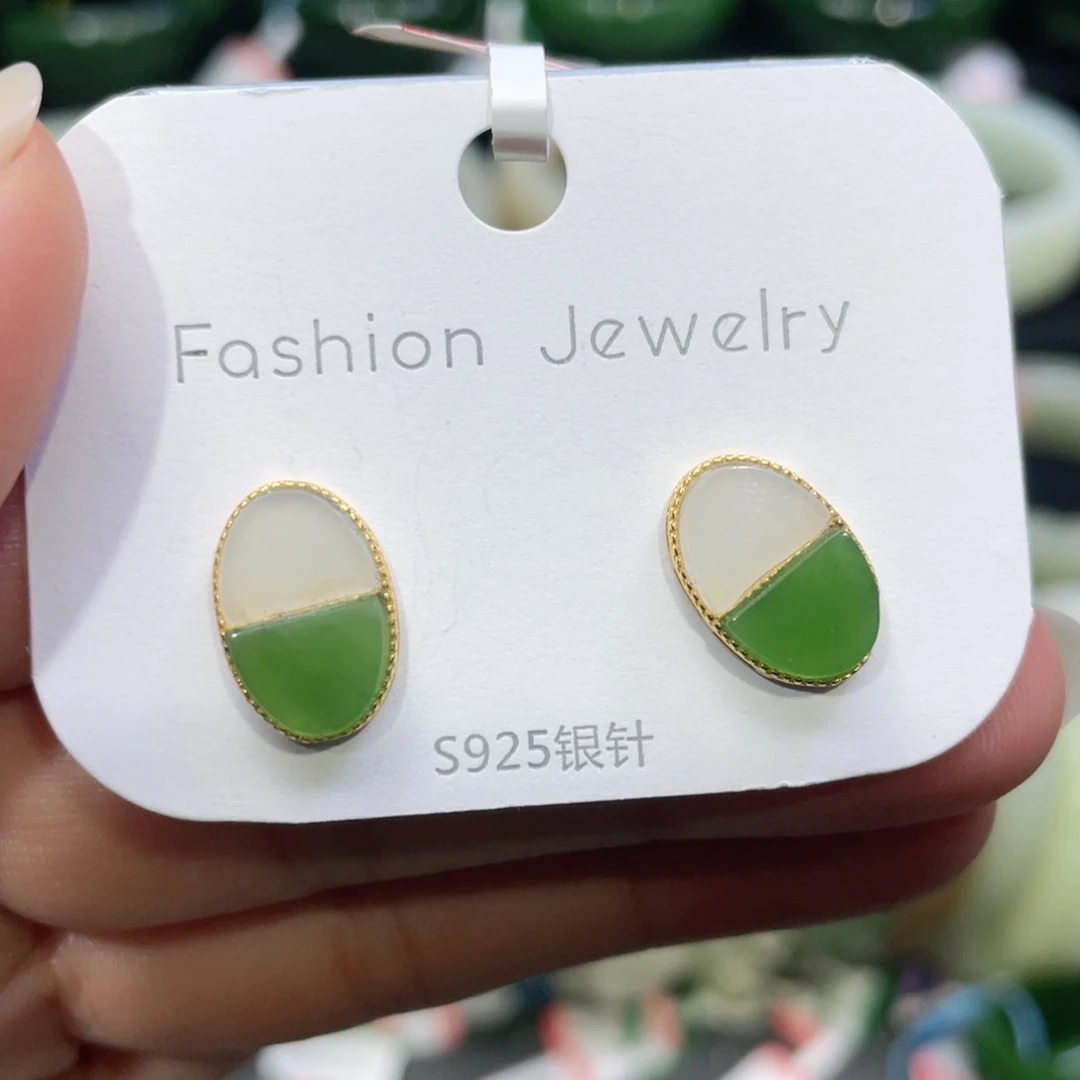 银S925镶嵌和田玉耳饰