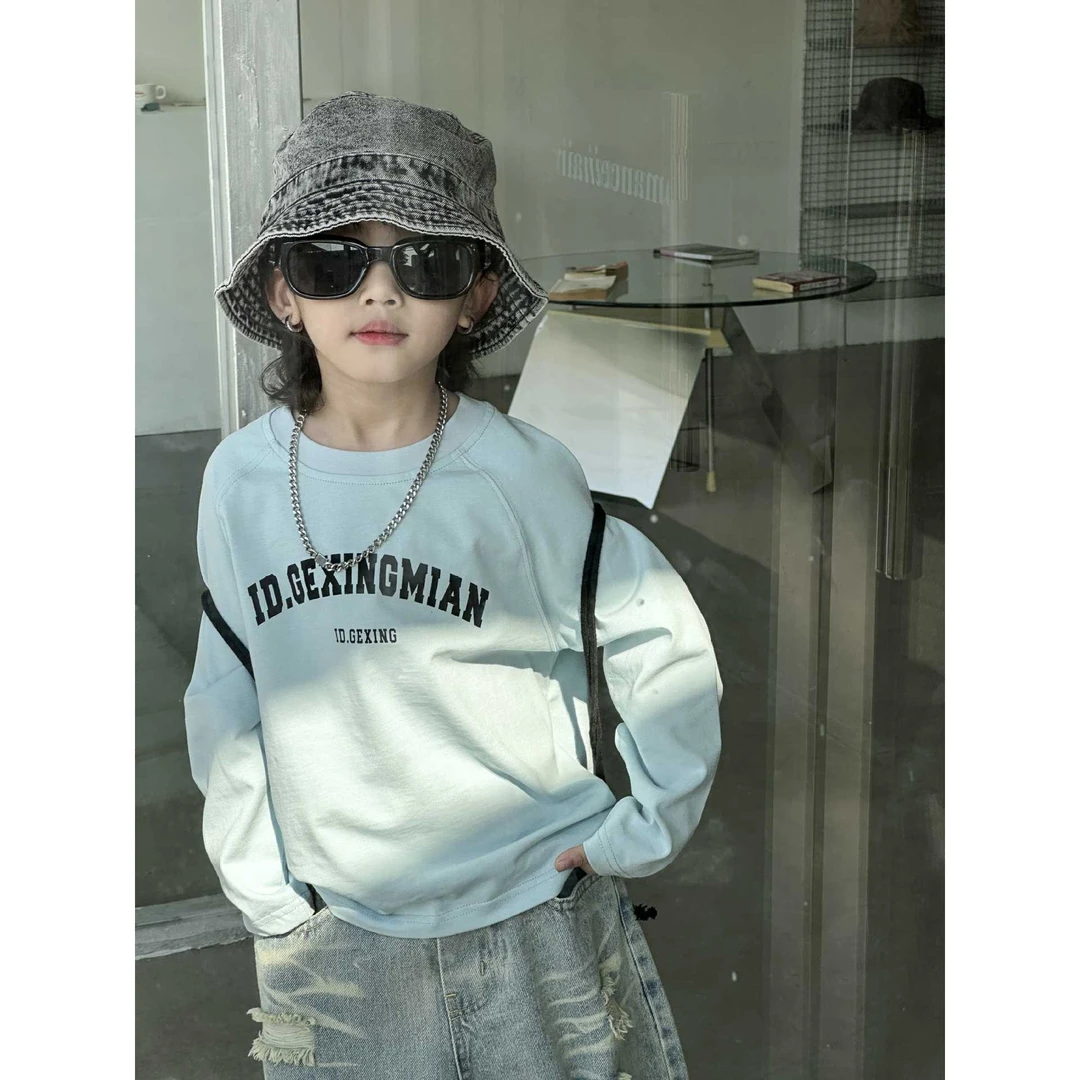 2025年春季新款儿童T恤男童韩版洋气上衣时尚百搭韩版宽松长袖潮