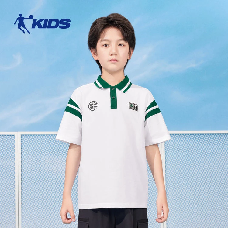 乔丹儿童男童2025秋季新款短袖冰感POLO衫中大童宽松T恤T8521109