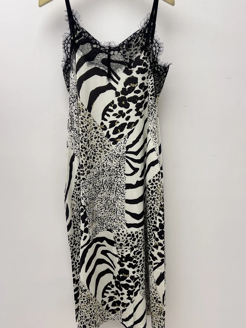 33218吊带豹纹中长款性感夏季V领睡裙潮流连衣裙中性风