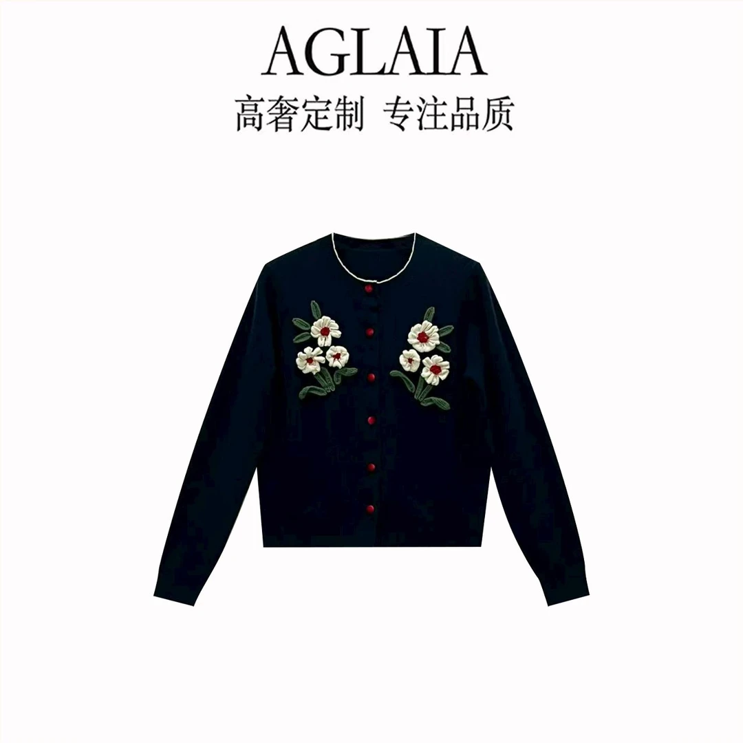 AGLAIA~秋冬季新款氛围感时尚立体花朵百搭长袖针织开衫女6268