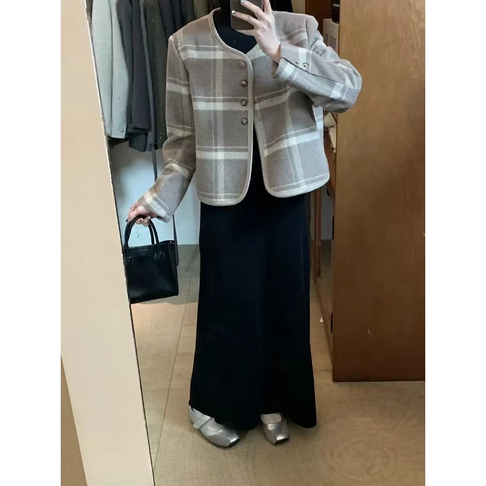 J-26695#抹茶#韩系极简风纯色超好搭毛呢显瘦针织半身裙