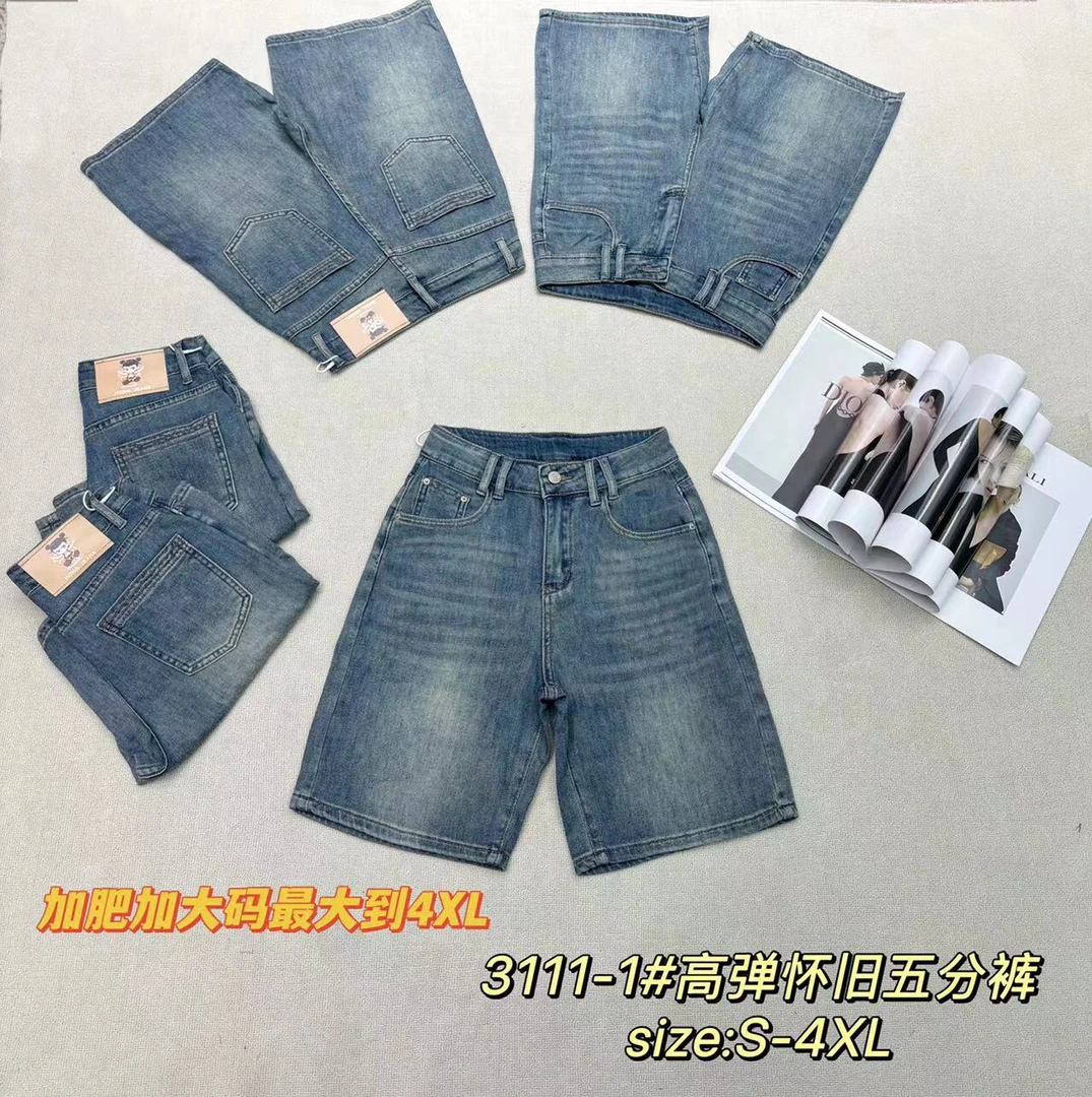 3111夏季新款浅蓝色五分牛仔短裤女水洗做旧高腰宽松百搭直筒