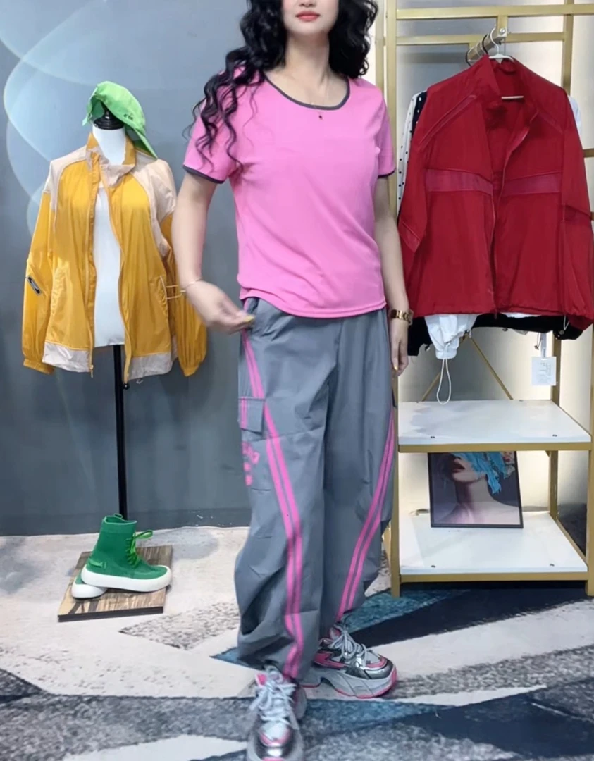 奇奇家潮派大码夏季新款宽松韩版时尚休闲半袖T+工装裤两件套套装