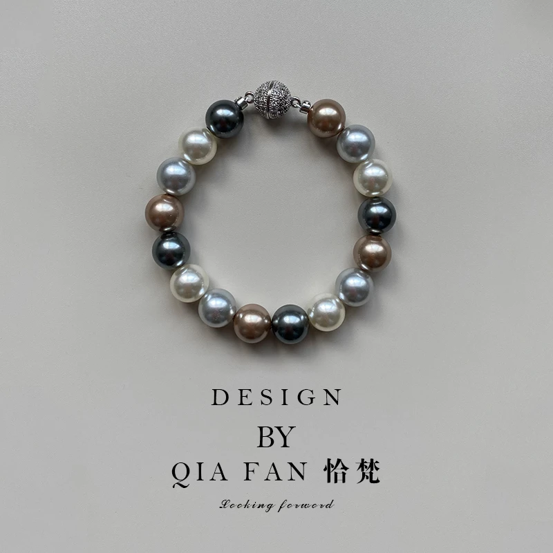 合金手链 正圆高亮多彩珠珠锁骨链女款灰黑白香槟色时尚精致颈链