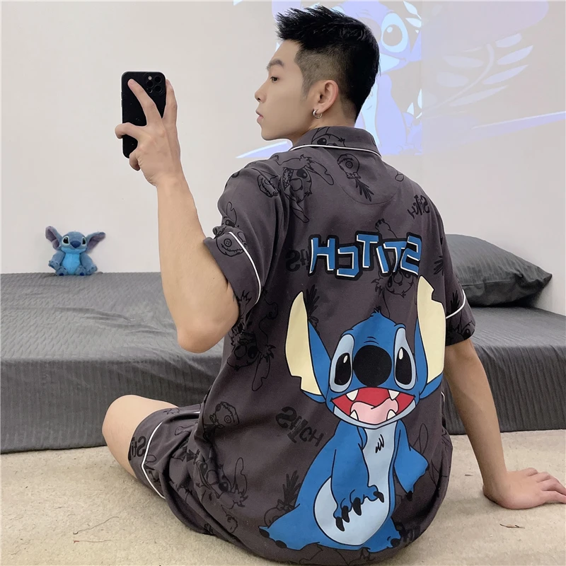 薄款短袖夏季短裤男士睡衣家居服套装宽松学生休闲卡通韩版印花