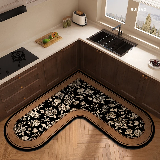 中古风厨房专用地垫硅藻泥L形家用防滑可擦免洗防油耐脏吸水脚垫