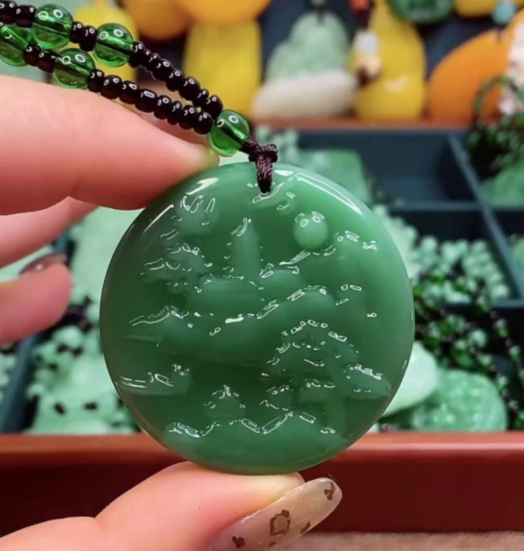 1.深绿山水牌圆牌吊坠经典百搭款男女同款