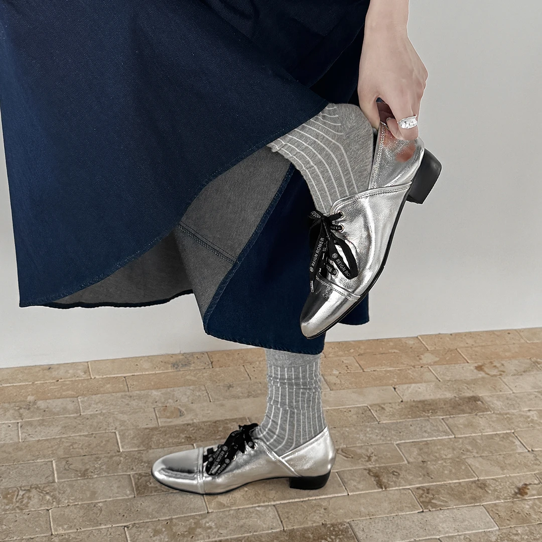 Sheriley77小众百搭尖头小皮鞋低跟深口牛津鞋乐福鞋时尚系带