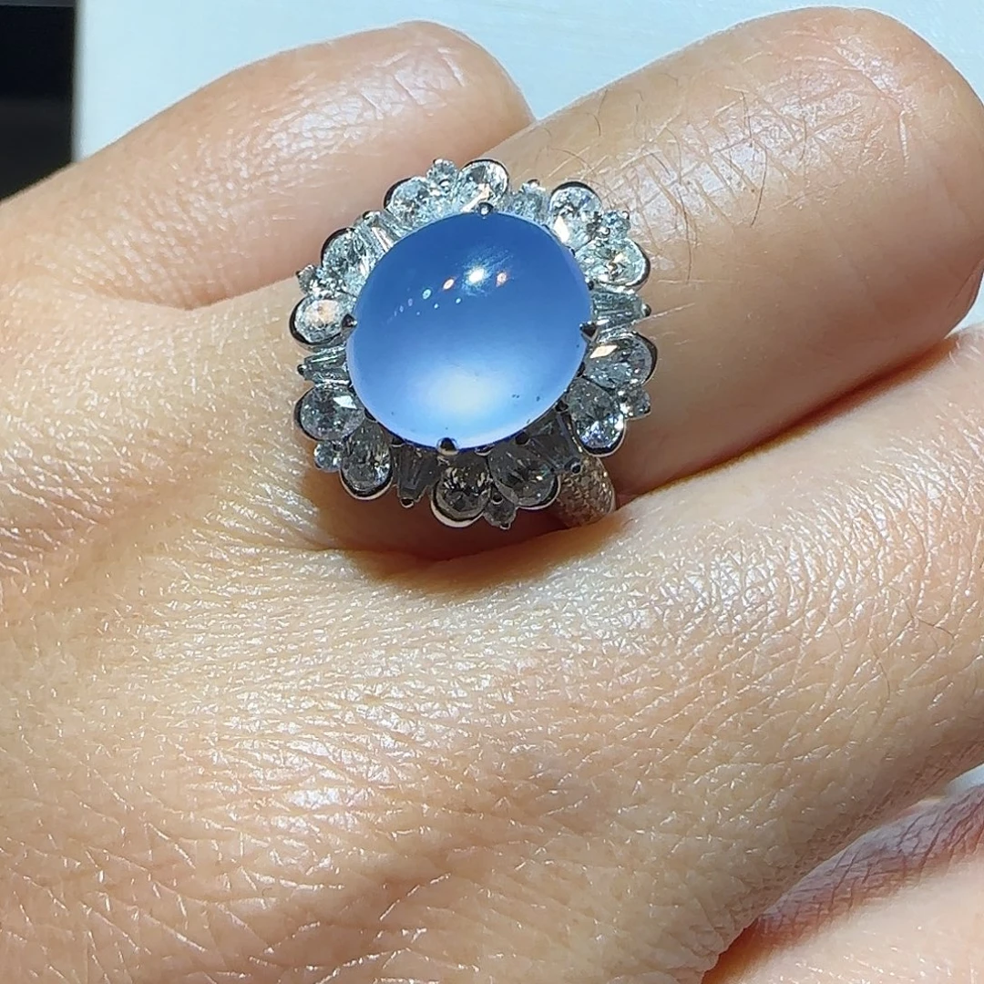 翡翠18K金镶嵌戒指紫蛋戒指