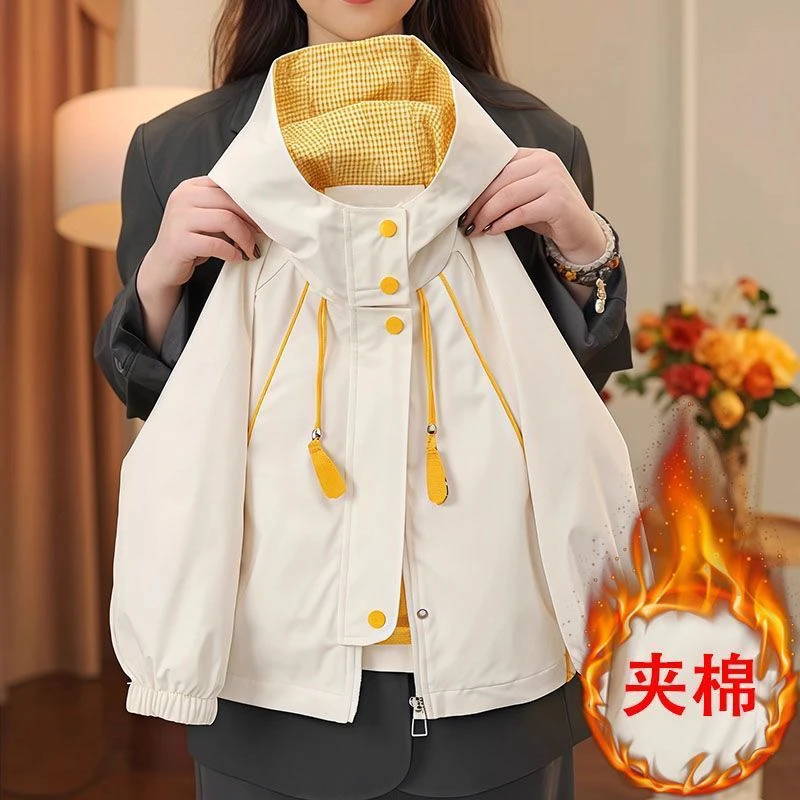 女童秋冬加绒新款连帽外套洋气宝宝户外冲锋衣夹克衫拉链外套