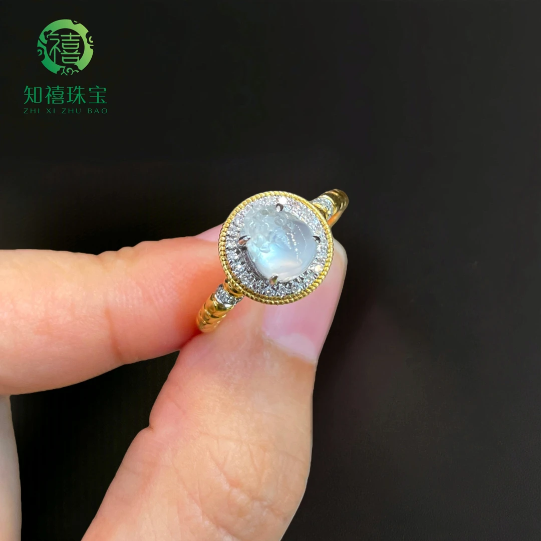 【知禧】天然缅甸A货翡翠18K金镶嵌高冰种金蟾貔貅戒指轻奢百搭