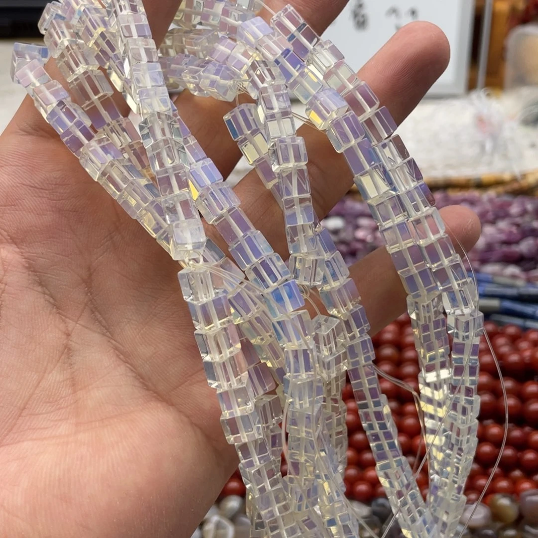 玛瑙/玉髓合金珠宝半成品一条装卡6mm欧泊方糖