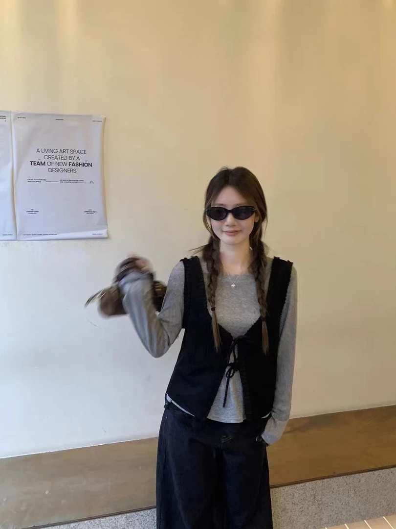 （看姐妹预约人数上新款式）新款韩版秋季绑带小马甲搭打底套装