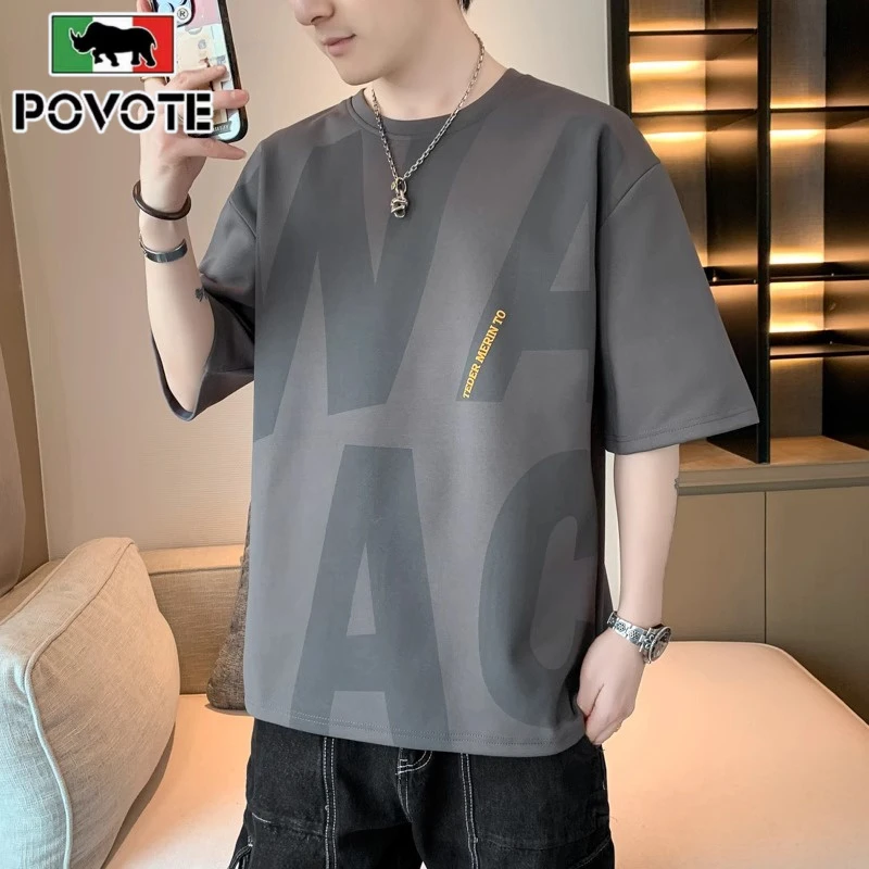 保威特·犀牛青少年夏季2025新款潮牌短袖男士宽松上衣加肥大码T恤