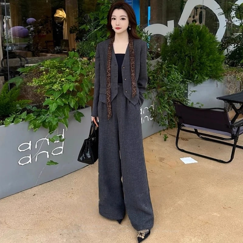 时尚气质套装女2025秋季新款洋气显瘦短款外套阔腿裤时髦两件套潮