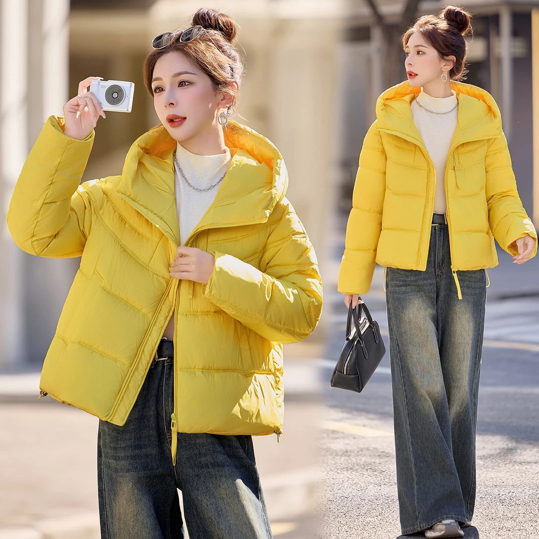 2025冬装新款时尚连帽棉衣外套保暖加厚棉服高贵轻奢外套圣诞穿搭