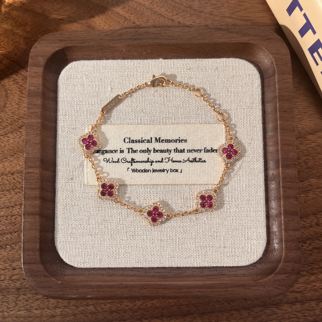 铜合金手链 镀18K金设计师满钻梅花时尚气质手链