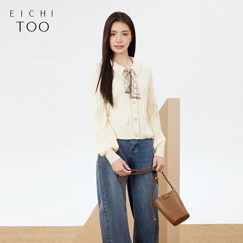 爱居兔女装新款优雅时尚宽松针织衫外套EWZSJ3P011A