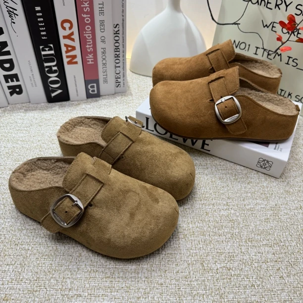 厚底勃肯鞋女2025秋冬新款复古舒适保暖一脚蹬棉鞋半包拖鞋加绒