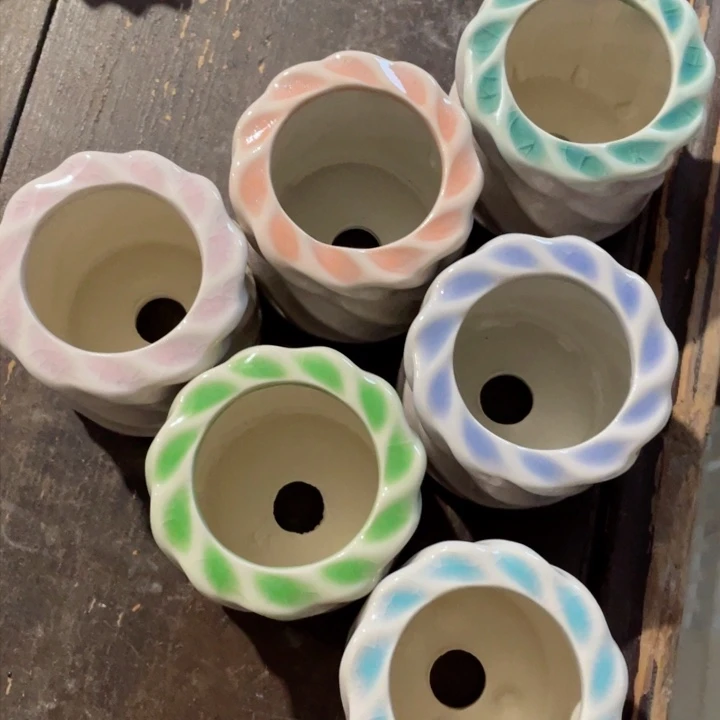 陶瓷紫色系6*5.5 半手工花盆默认微瑕