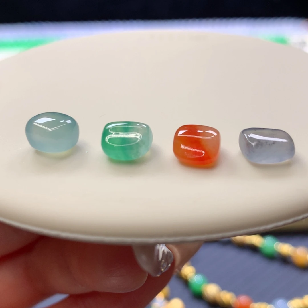 定制翡翠未镶嵌 毛货抛光定制 橘红随形一套