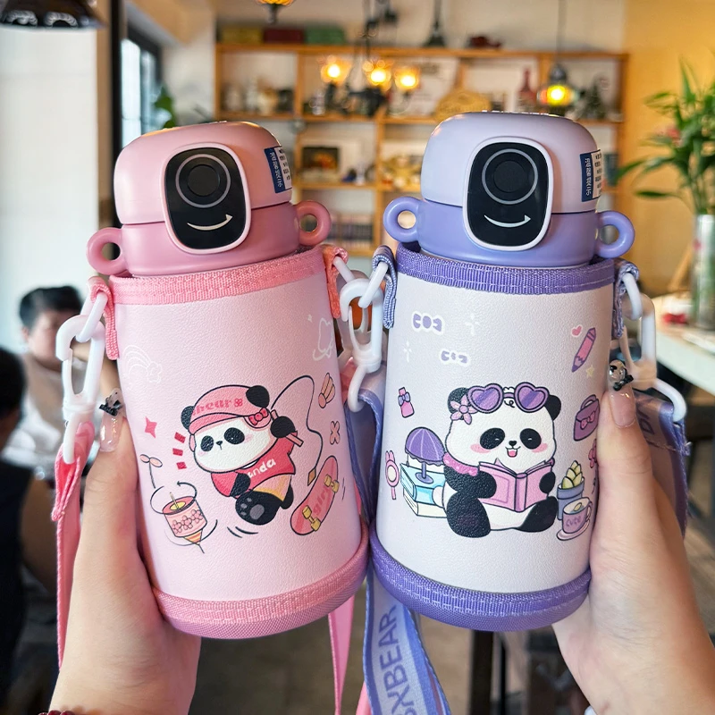 指纹保温杯儿童水杯男孩幼儿园小学生上学专用吸管杯女童防摔便携