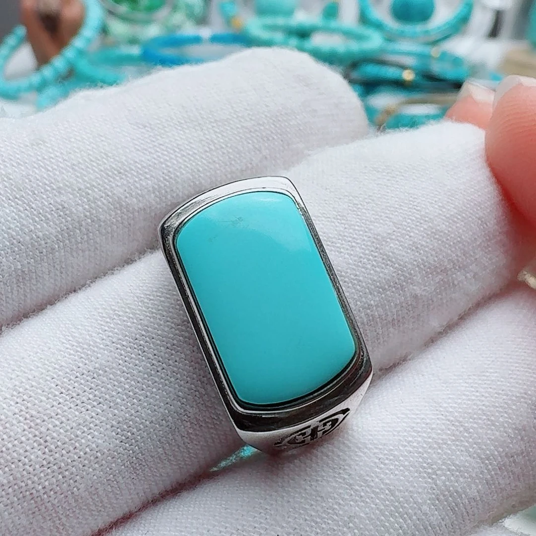 5***2绿松石银S925镶嵌配饰精品马鞍戒指