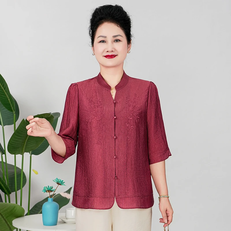 胖妈妈宽松上衣服夏装大码衬衫薄款高贵洋气小衫B25832B