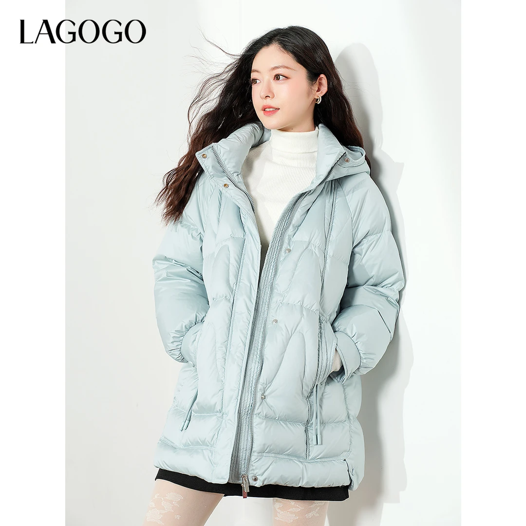 lagogo拉谷谷年新款宽松舒适连帽元气羽绒服女NCYY33YA32