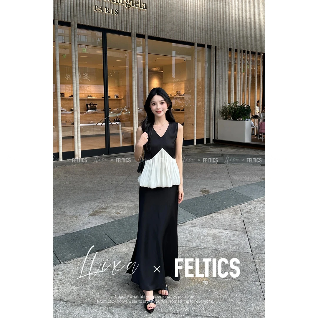 夏季新款法式气质显瘦设计感小众无袖上衣半身裙两件套洋气衣服女