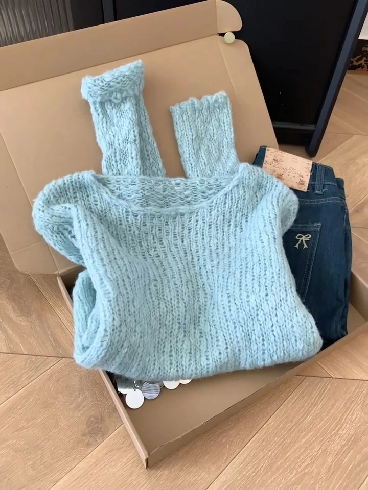 辣妹风镂空设计软糯针织衫毛衣女秋冬季新款百搭修身内搭长袖上衣